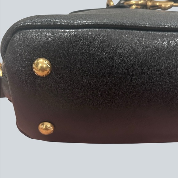 Aventure - Black Leather Bowling Satchel with Gold Hardware - Size Small - Picture 3 of 10